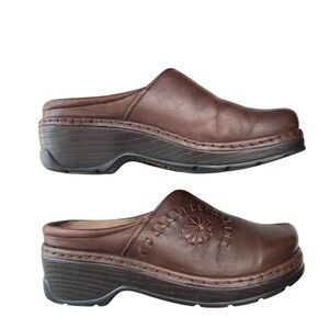 Klogs Womens Size 8 Brown Leather Clogs Non-Slip Professional Shoe Nursing Mules